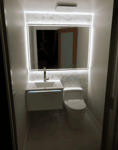 The bathroom now features an updated and modern design following the remodel project.