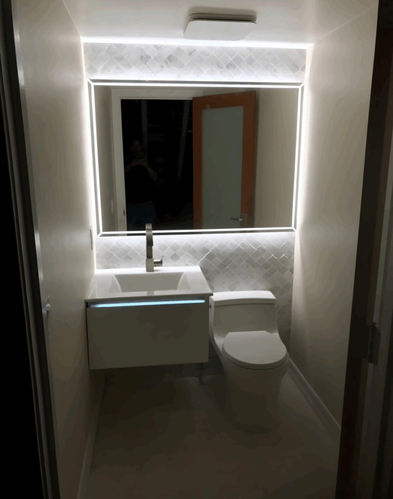 The bathroom now features an updated and modern design following the remodel project.