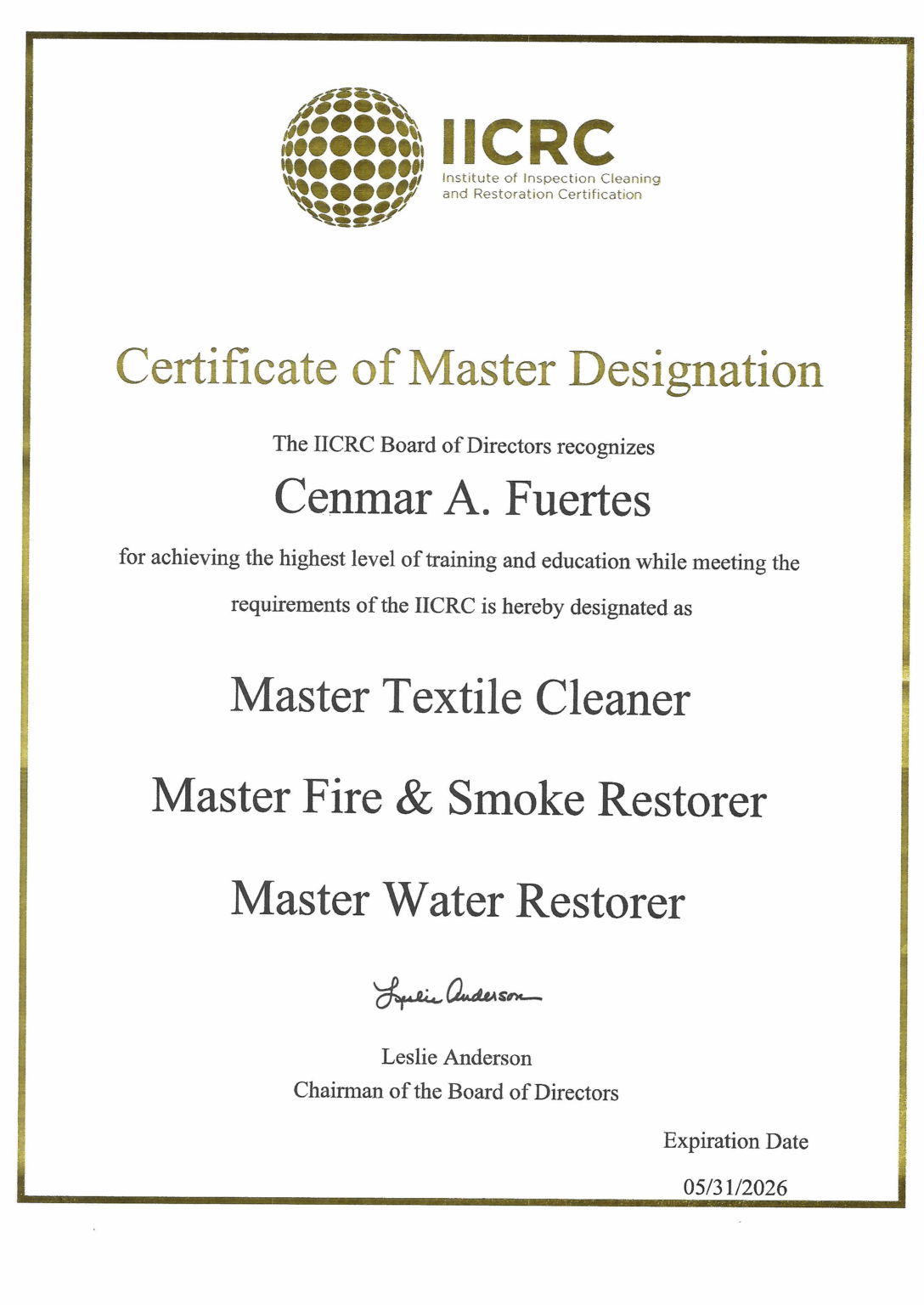 IICRC Master Ceriticate