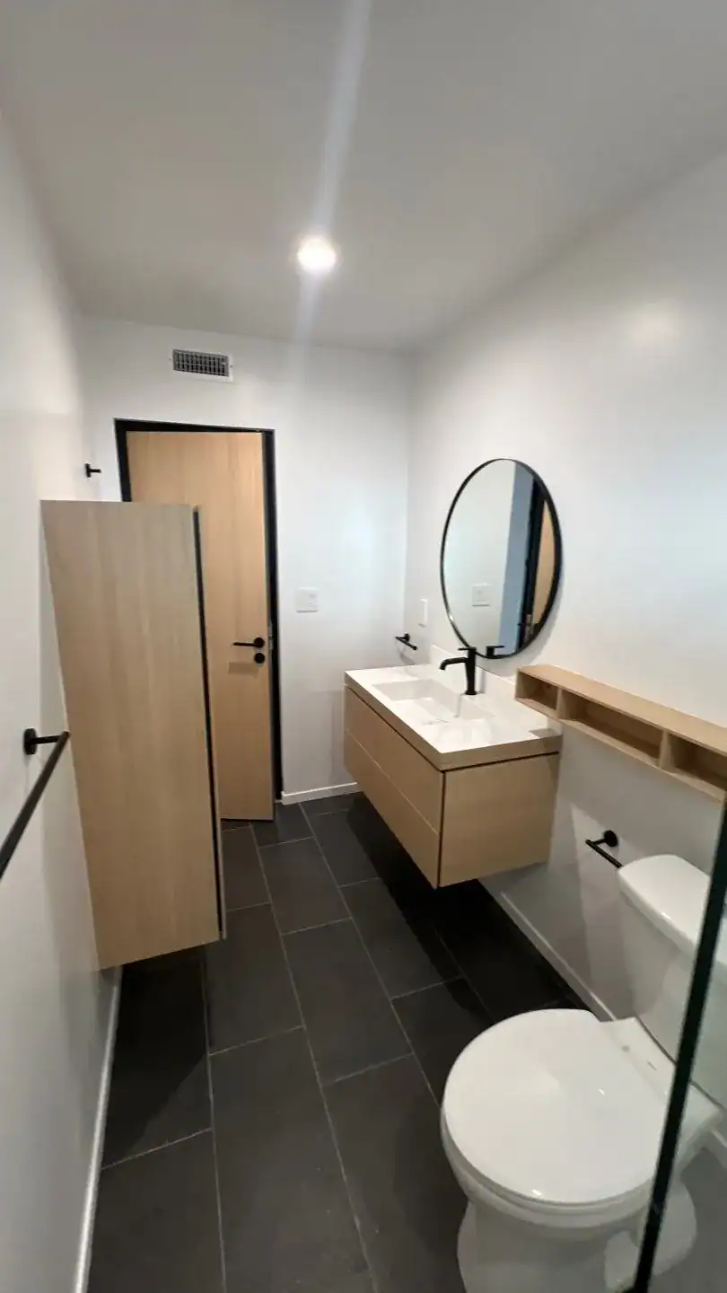Display of sustainable materials for bathroom renovations