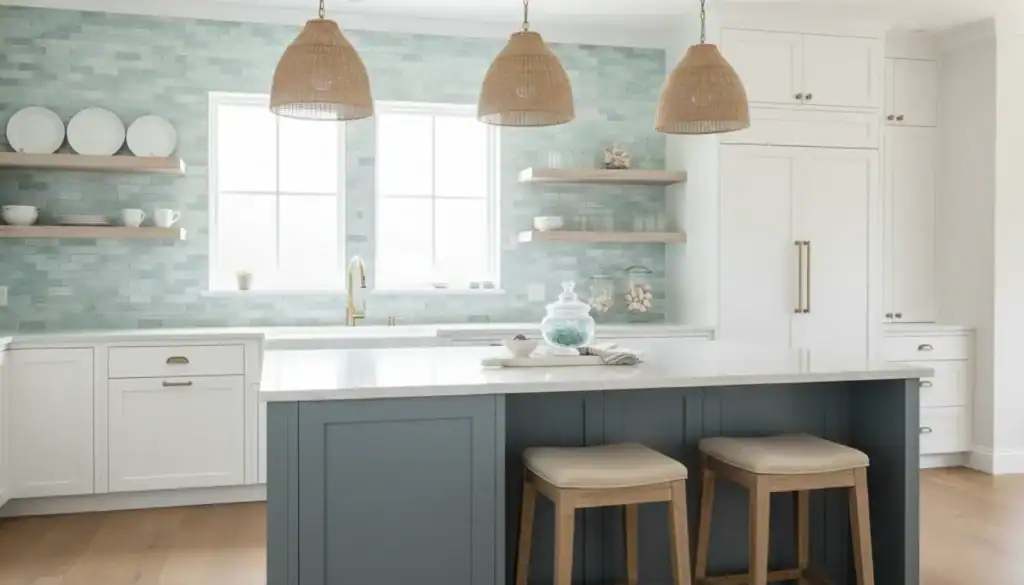 Sustainable kitchen materials: bamboo flooring and recycled glass countertops